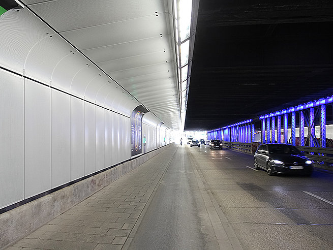 Highly absorbent noise protection panels in the Paul Heyse Underpass in Munich