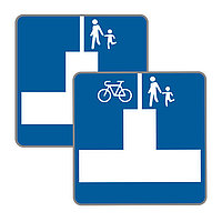 Verkehrszeichen §53/11a – Sackgasse mit Durchgehmöglichkeit und §53/11b Sackgasse mit Durchfahrmöglichkeit für Radfahrer und Durchgehmöglichkeit